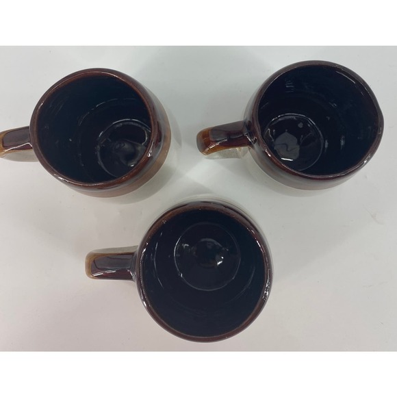 Set 3 vintage made in Taiwan Tan / Brown mugs. Coffee Tea Stone Heavy Handmade - Picture 3 of 6